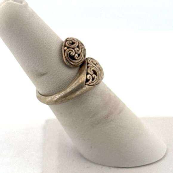 Estate Sterling Silver 925 Swirl Bypass Ring Size 7.5, 4.4g, Bali Style Marked - Picture 2 of 8